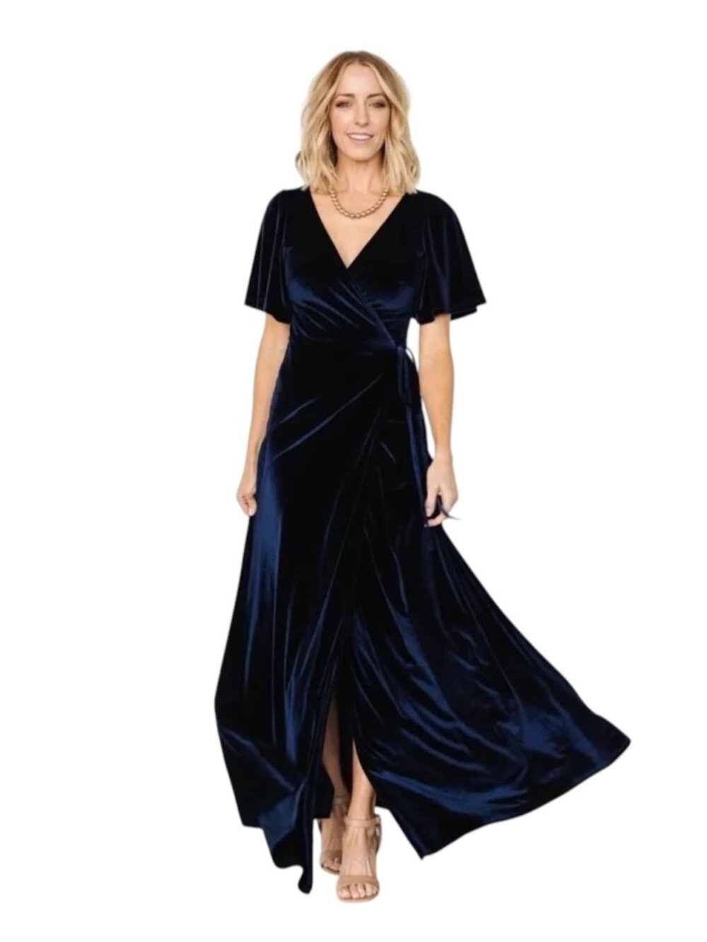 Baltic Born Meghan Velvet Wrap Maxi Dress Women's Large Navy Blue